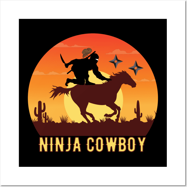 Ninja Cowboy riding horse Funny ninja Wall Art by Danemilin